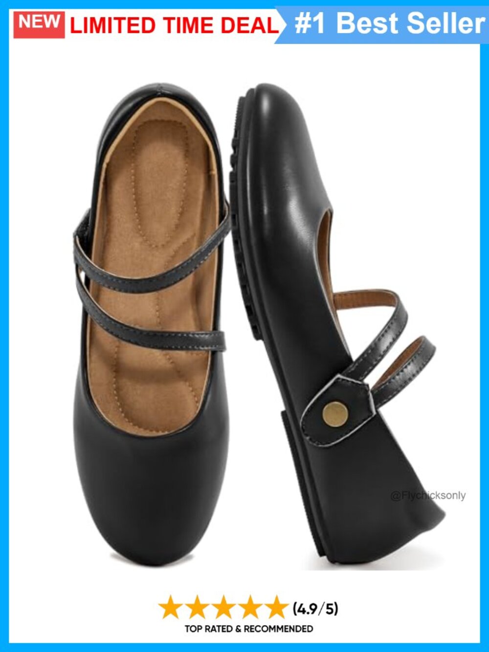Mary Jane Flats Round Toe Ballet Flats Adjustable Strap Comfort Work Shoes